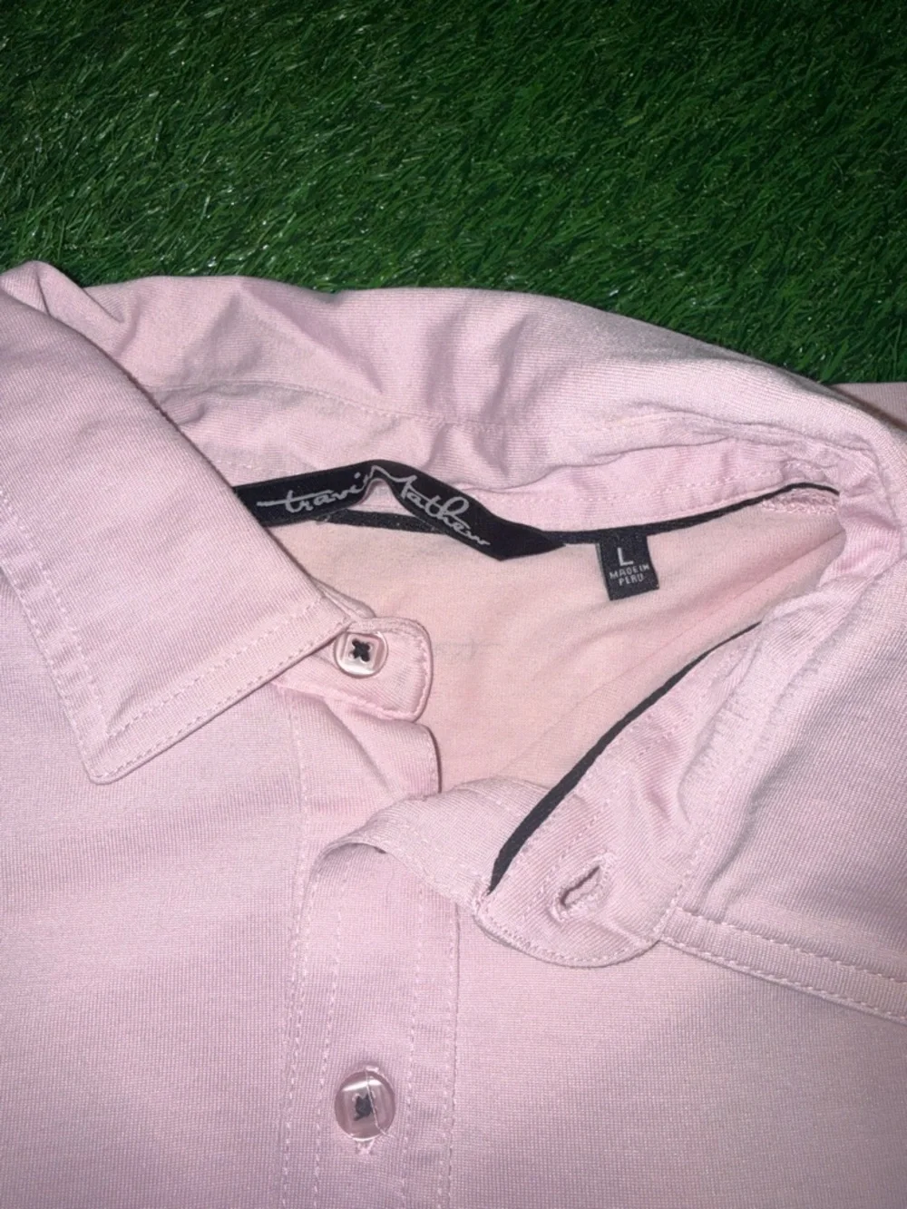 Travis Mathew Light Pink Polo with Black Striped Polo Set Size Large